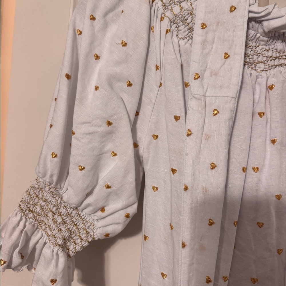 Dondolo x Pencil Paper co white puff sleeve dress with gold hearts M - Picture 5 of 6